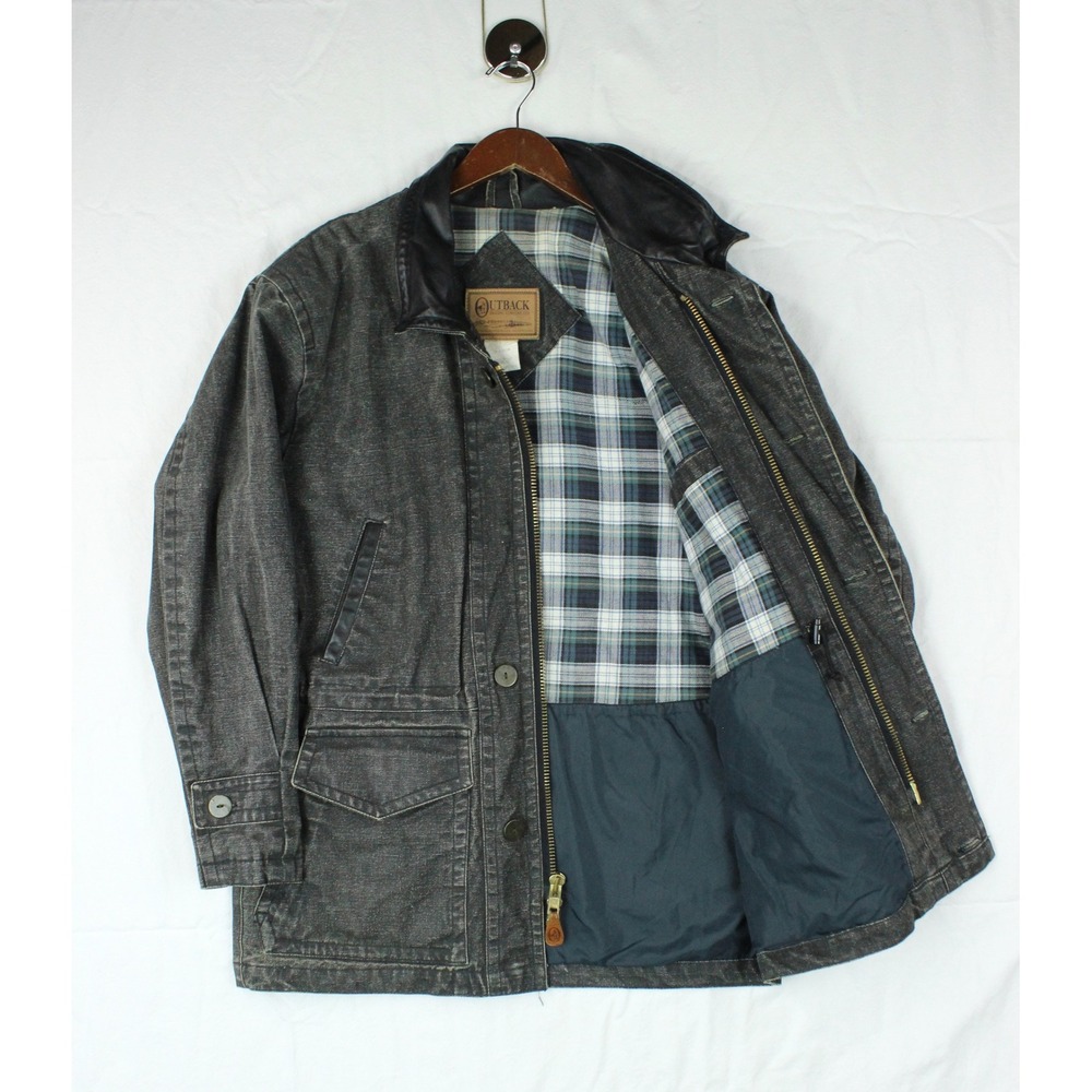 Vintage Barn Chore Black Denim Plaid Flannel Jacket Mens M Workwear Utility